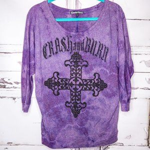 Crash & Burn Purple Sparkle Black Stud Long Sleeve